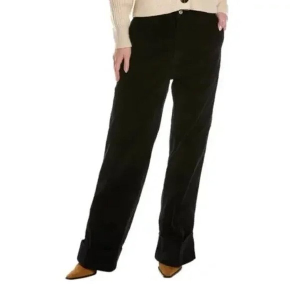 NWOT 7 For All Mankind Easy Trouser Wide Flare Cuffed Black Ribbed Corduroys 32
